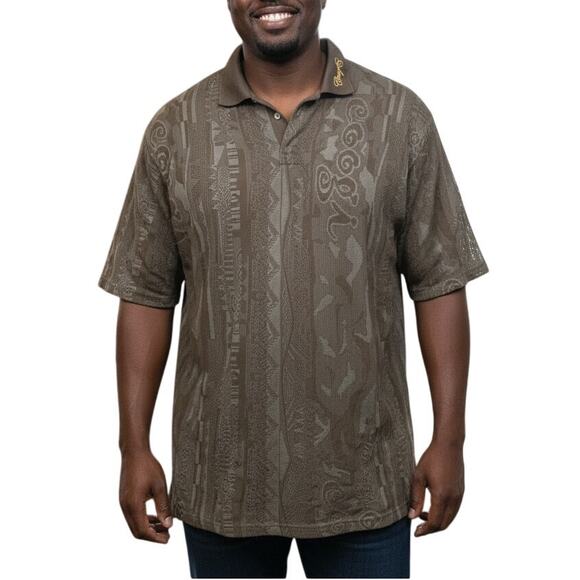 Vintage Coogi Knit Polo Shirt Brown Neutral Textured Logo Y2K Henley Cotton XXXL - Picture 1 of 12
